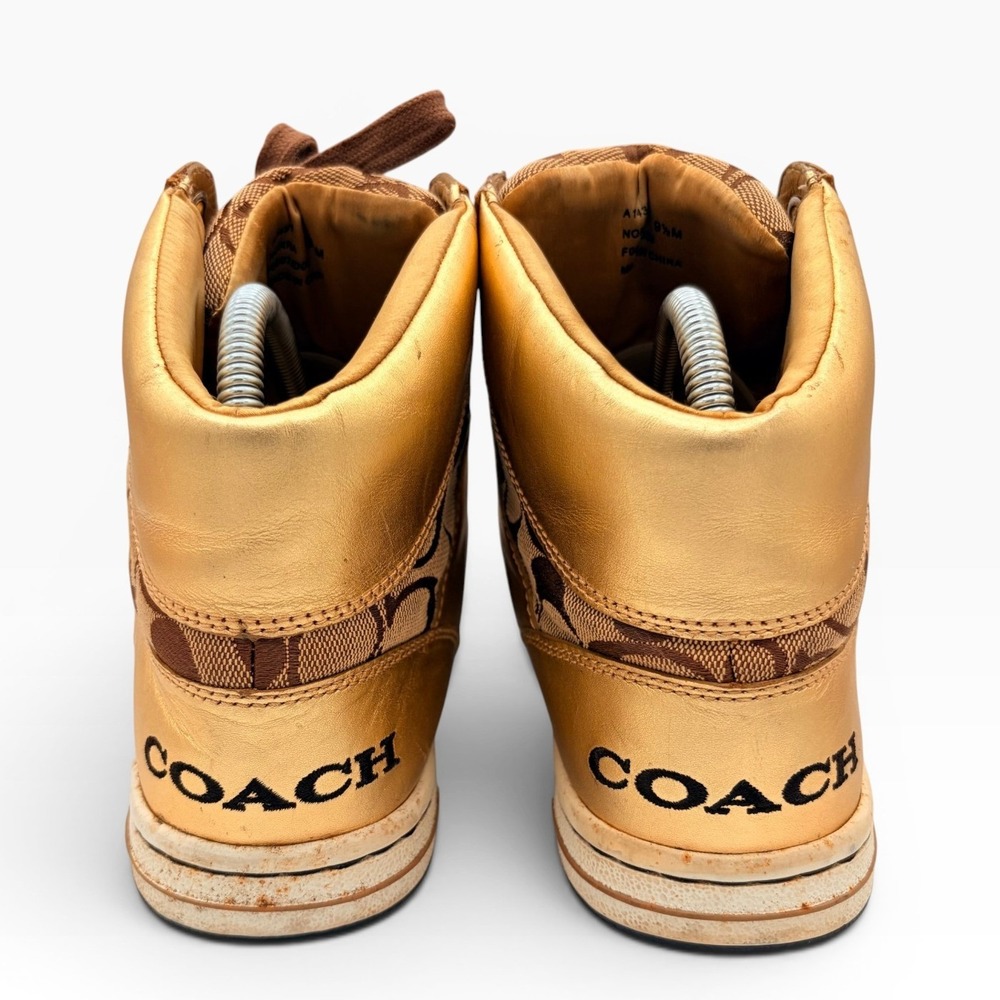 Coach Norra High Top Sneaker 9.5M Y2K Gold CC Signature Monogram Metallic Logo - Picture 5 of 9